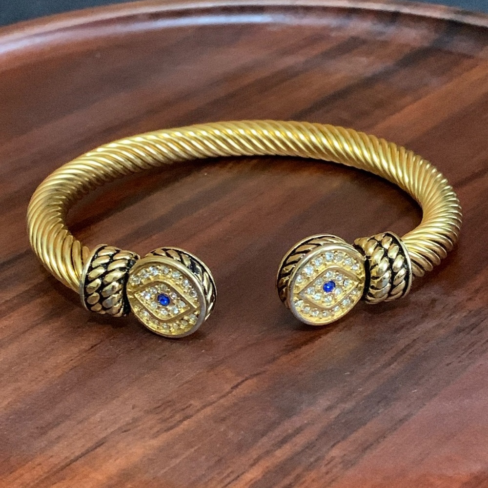 Steeltime stainless steel evil eye twisted cable cuff